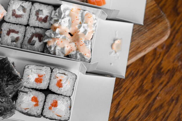 Different sushi delivery Varieties of sushi for lunch or dinner