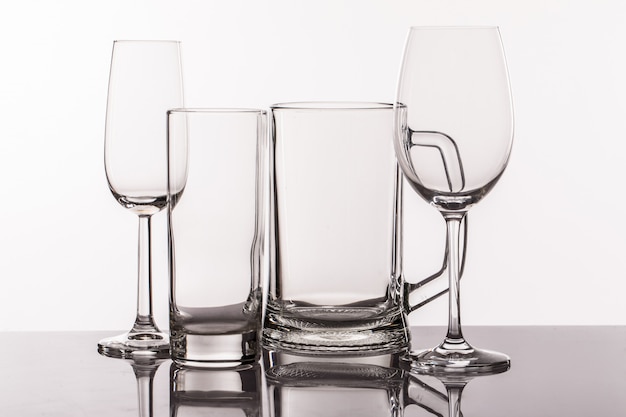 Different transperent glasses for drinks