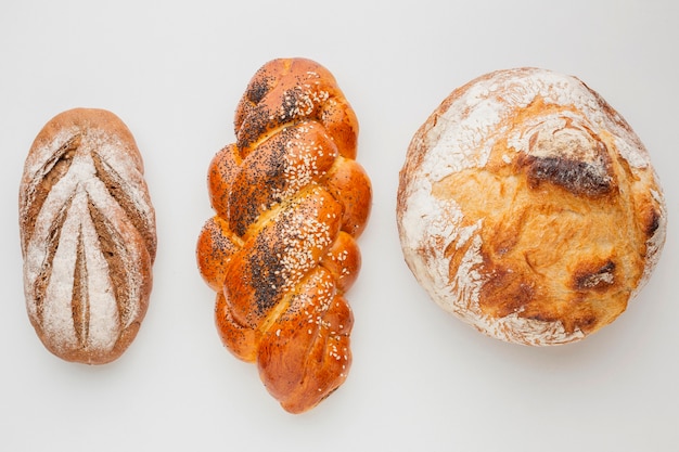 Different varieties of bread and pastry