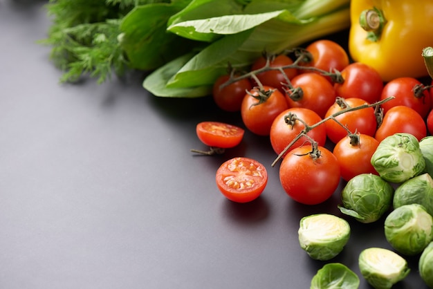 Different vegetables on table. Flat-lay, top view.