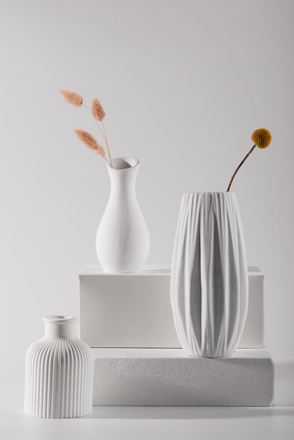 Different white modern vases assortment