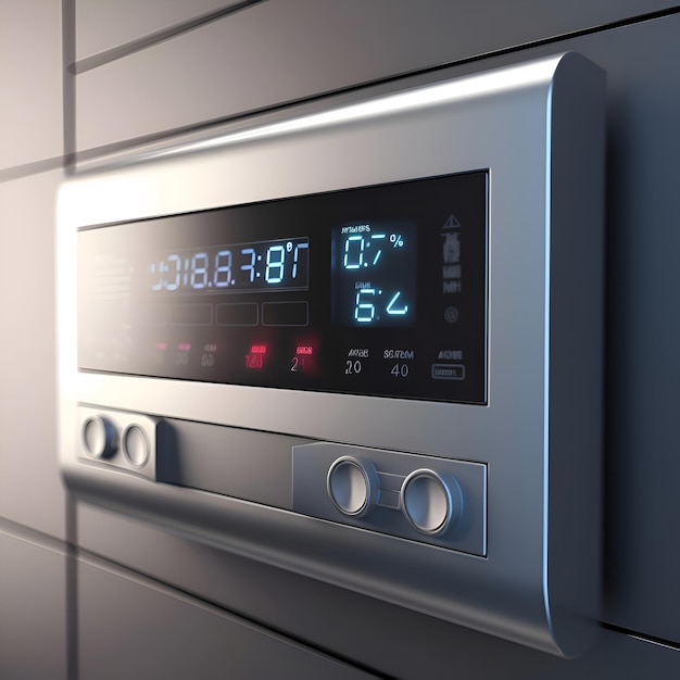 Free photo digital alarm clock in the microwave oven 3d render illustration