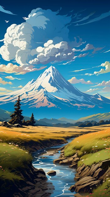 Free photo digital art beautiful mountains