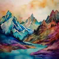 Free photo digital art beautiful mountains