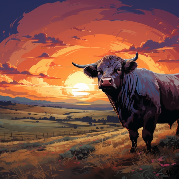 Free photo digital art cow illustration