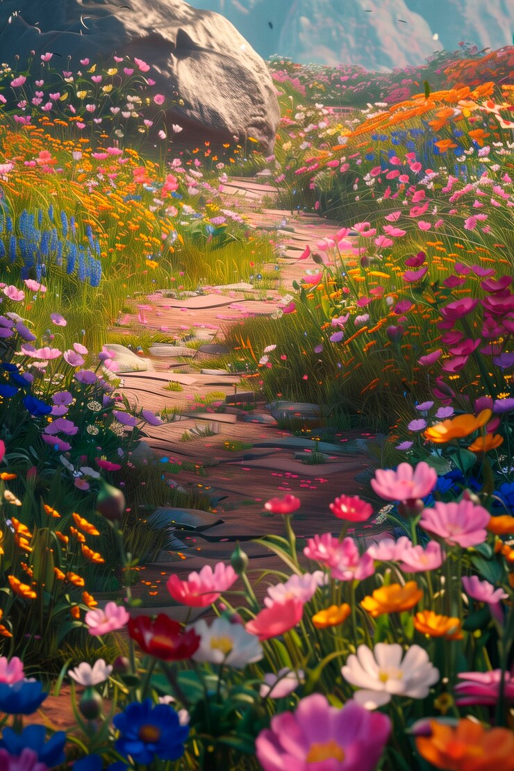 Free Photo digital art of flower landscape painting