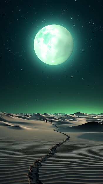 Digital art moon and desert wallpaper