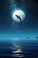 Free photo digital art moon and dolphin wallpaper