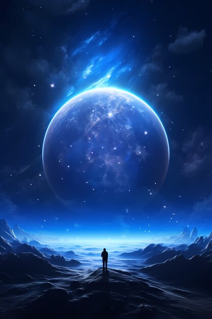 Digital art moon and man silhouette