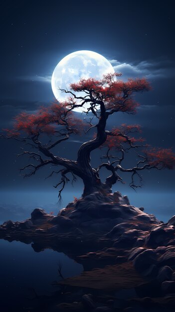 Цифровое искусство луна и дерево обои