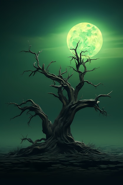 Digital art moon and tree wallpaper