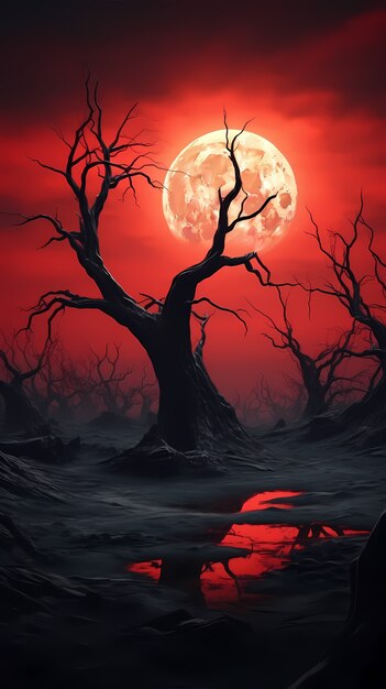 Digital art moon and tree wallpaper