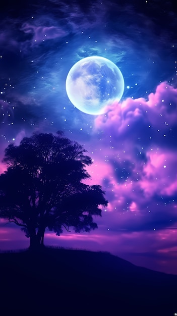 Цифровое искусство луна и дерево обои