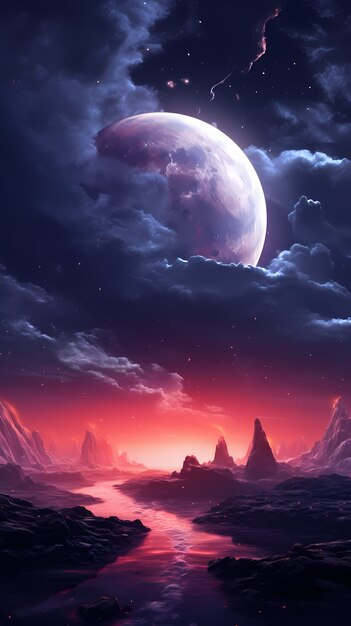 Digital art moon wallpaper