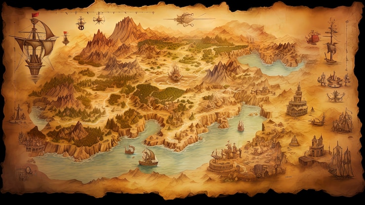 Free Photo digital art of old map with terrain and locations