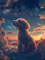 Free photo digital art portrait of adorable pet in heaven