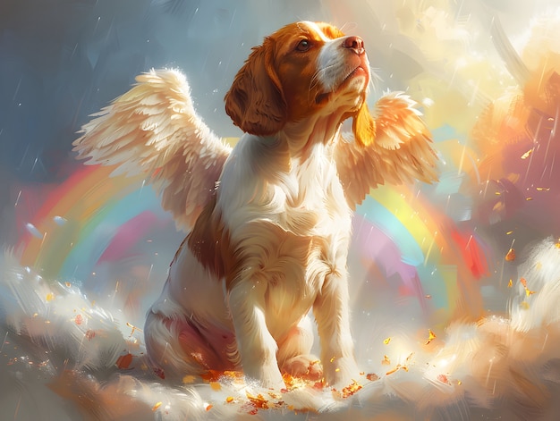 Free photo digital art portrait of adorable pet in heaven