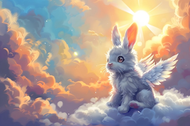 Digital art portrait of adorable pet in heaven
