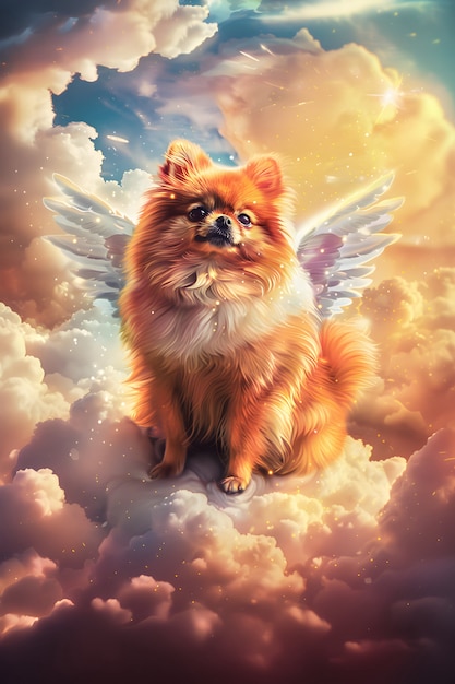 Digital art portrait of adorable pet in heaven