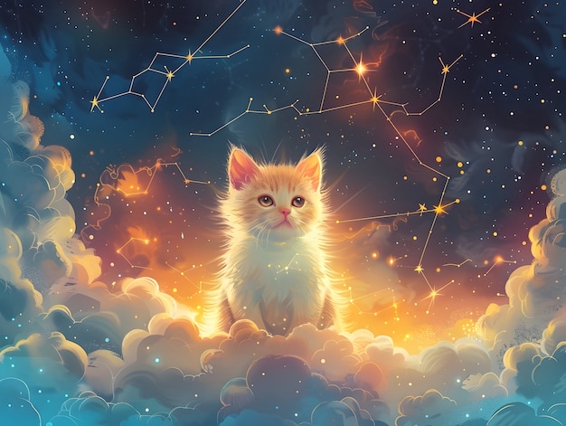 Digital art portrait of adorable pet in heaven