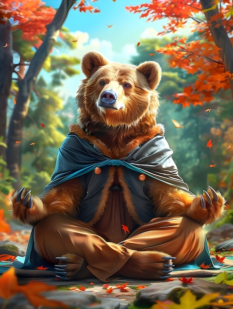 Digital art portrait of animal meditating and practicing mindfulness