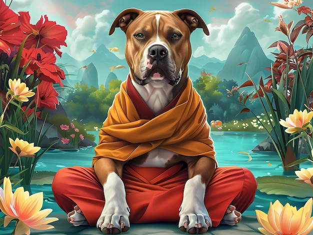 Digital art portrait of animal meditating and practicing mindfulness