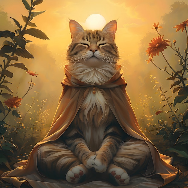 Digital art portrait of animal meditating and practicing mindfulness