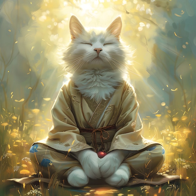 Digital art portrait of animal meditating and practicing mindfulness