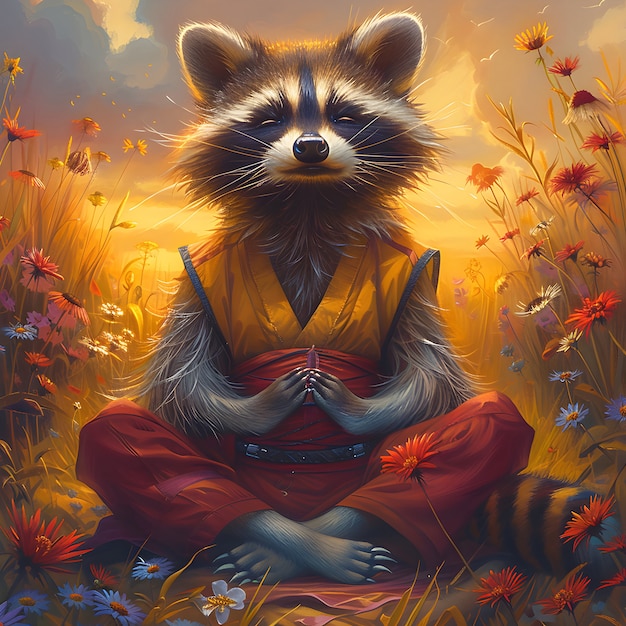 Digital art portrait of animal meditating and practicing mindfulness