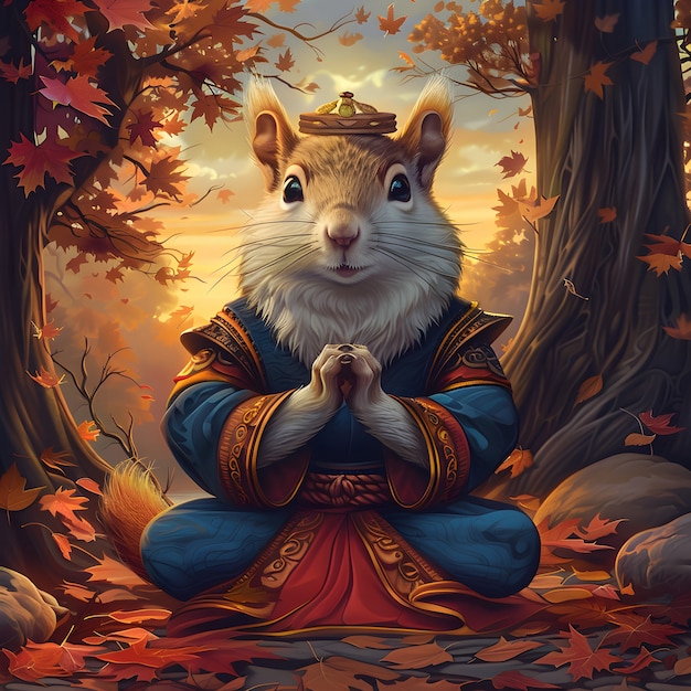 Digital art portrait of animal meditating and practicing mindfulness