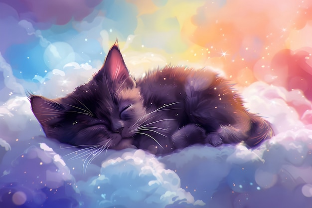 無料写真 digital art portrait of adorable pet in heaven