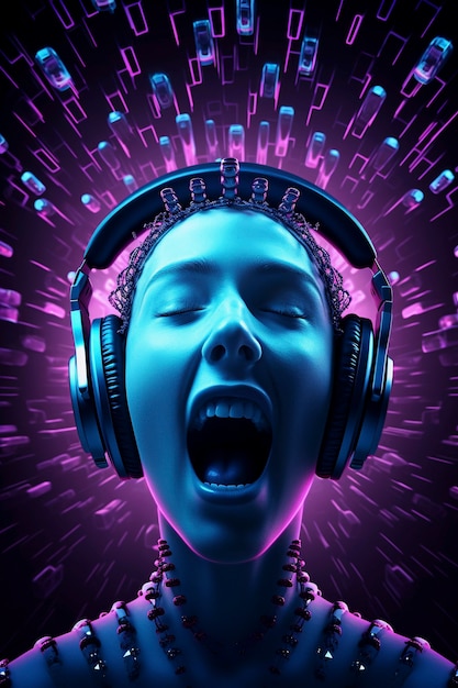 Бесплатное фото Цифровой художественный портрет человека, слушающего музыку в наушниках