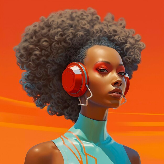 Digital art portrait of person listening to music on headphones