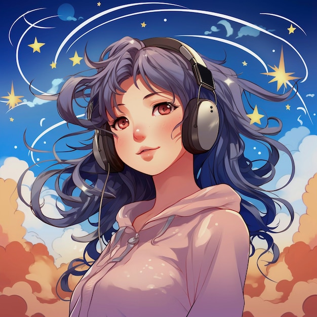 Free photo digital art portrait of person listening to music on headphones