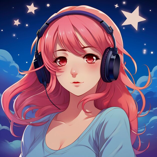 Digital art portrait of person listening to music on headphones