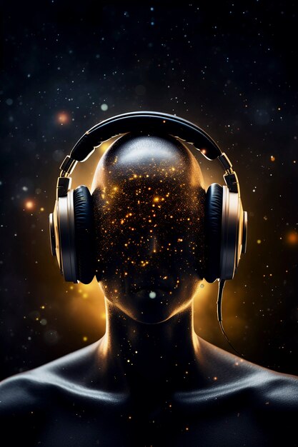 Digital art portrait of person listening to music on headphones