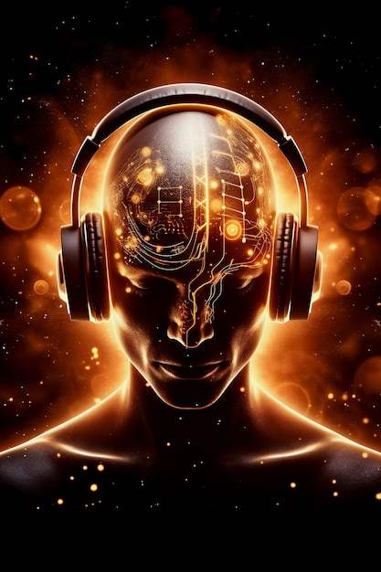 Free photo digital art portrait of person listening to music on headphones