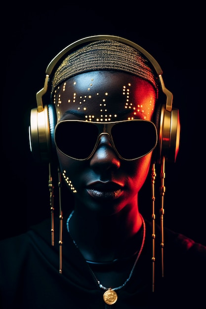 Digital art portrait of person listening to music on headphones