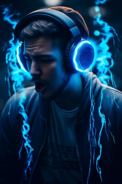 Free photo digital art portrait of person listening to music on headphones