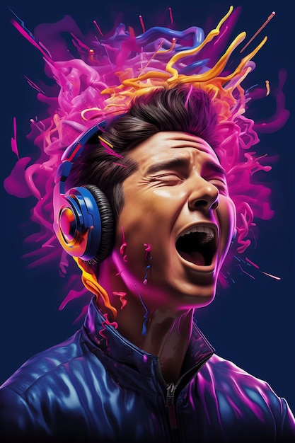 Free photo digital art portrait of person listening to music on headphones