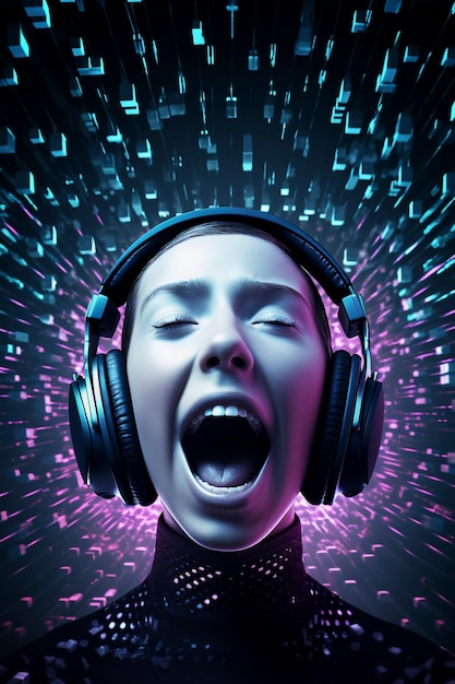 Free photo digital art portrait of person listening to music on headphones