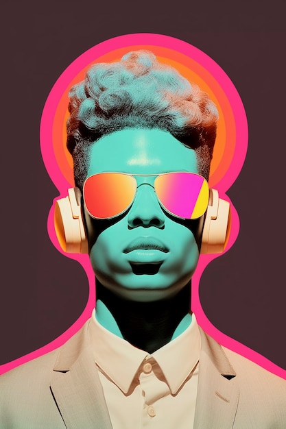 Digital art portrait of person listening to music on headphones