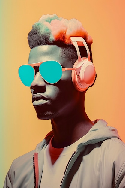 Free photo digital art portrait of person listening to music on headphones