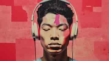 Free photo digital art portrait of person listening to music on headphones