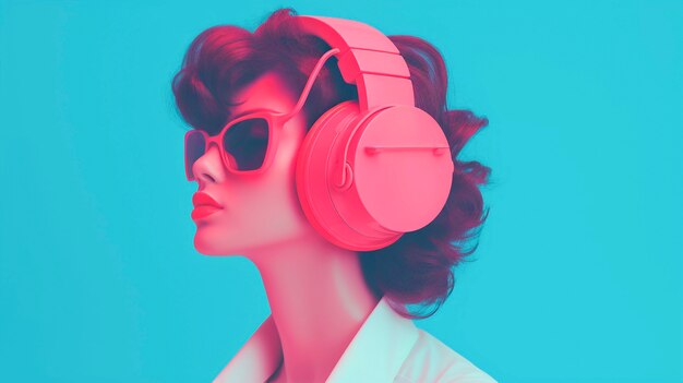 Digital art portrait of person listening to music on headphones