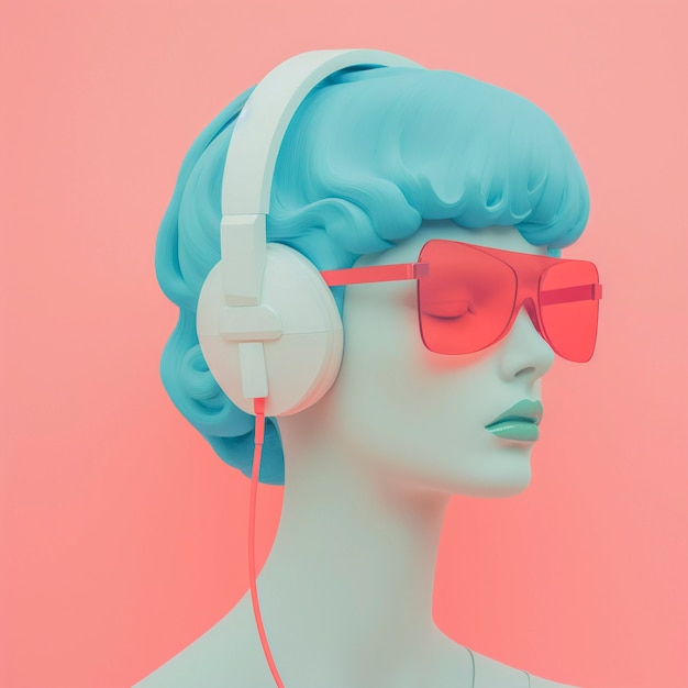 Digital art portrait of person listening to music on headphones