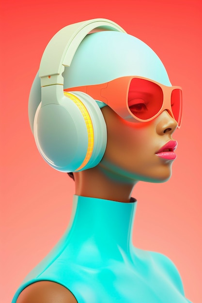 Free photo digital art portrait of person listening to music on headphones