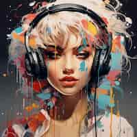 Free photo digital art portrait of person listening to music on headphones