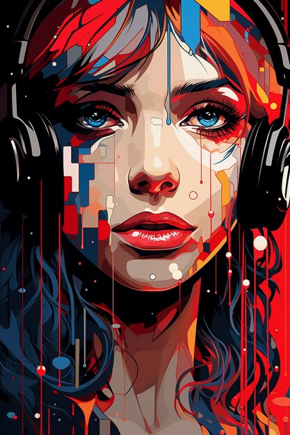 Digital art portrait of person listening to music on headphones