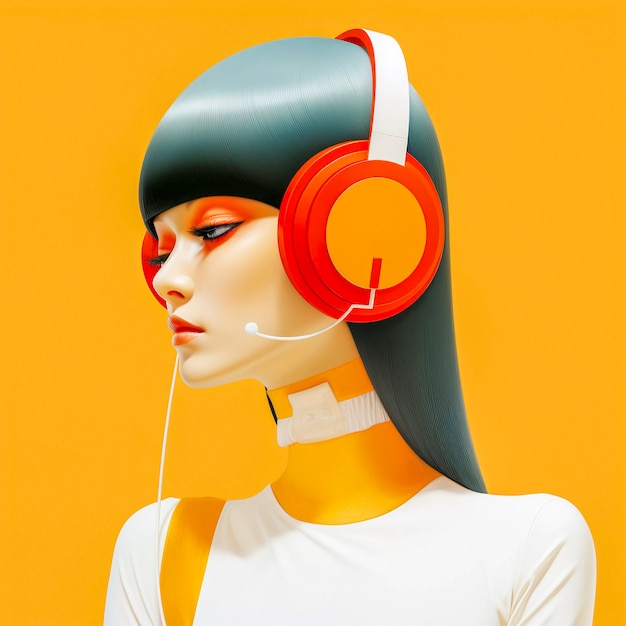 Free photo digital art portrait of person listening to music on headphones